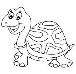 Cute cartoon hand drawn vector happy tortoise coloring page.