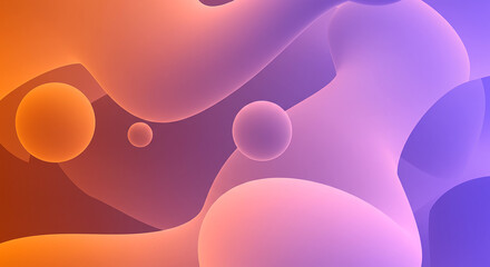 Abstract Gradient Background with Fluid Shapes and Spheres Purple and Orange Hues