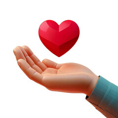 Obraz premium 3D rendering of a hand gently holding a red,faceted heart, symbolizing love, care, and generosity. Perfect for Valentine's Day, charity, and compassion themes.