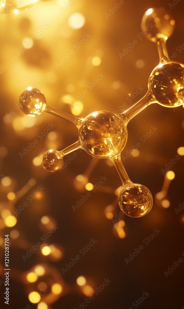 Aufkleber golden molecular structure with bokeh effect creates a unique abstract design suitable for scientifi