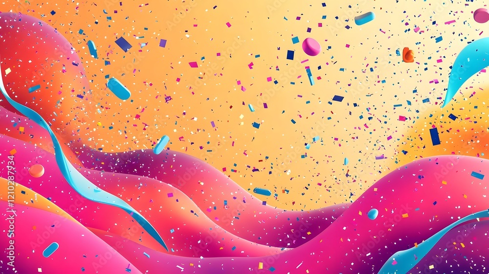 Poster vibrant and playful abstract background with sparkling confetti burst in a festive gradient design f