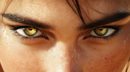 Fototapeta premium Close-up of Intense Green Eyes with Natural Skin Texture and Shine