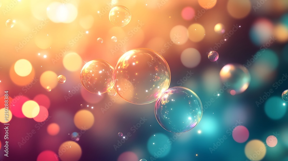Poster smooth flowing abstract bubbles with vibrant shimmering color gradients and a hazy ethereal create a