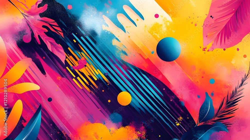Poster vibrant and captivating abstract design with playful gradients and patterns featuring a dynamic and 
