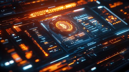 Obraz premium Futuristic wallet interface showing various digital coins, holographic design with sleek details 