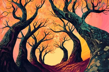 Naklejka premium Set of tree and leaf collection hand drawn flat design vector element. botanical set of bare trees and ones with leaves and lush green. Illustration of Eucalyptus tree isolated on white