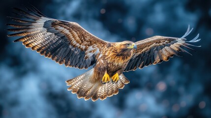 Obraz premium Golden eagle soaring, smoky sky, wildlife, freedom