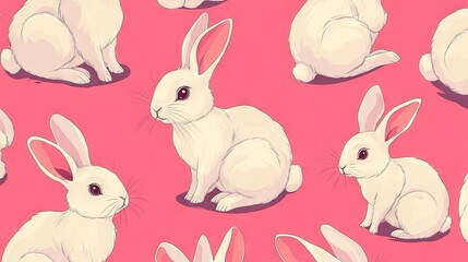 Seamless pattern in retro-style. Cartoon rabbits.