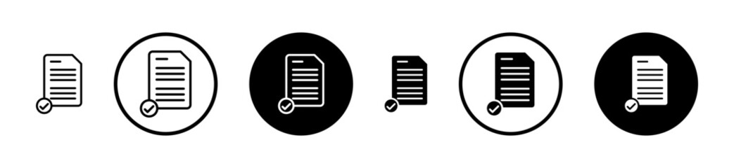 Document accept icons set in black filled and stroke line style