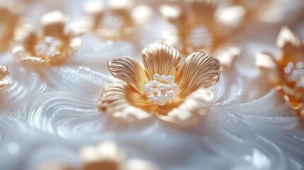 Obraz premium Golden floral jewelry on silk, wedding detail