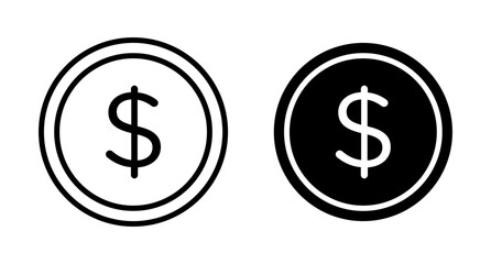 Dollar icons set in black filled and stroke line style