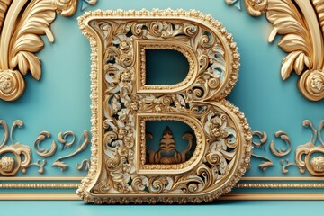 The letter B is made of gold and is surrounded by a pattern of leaves