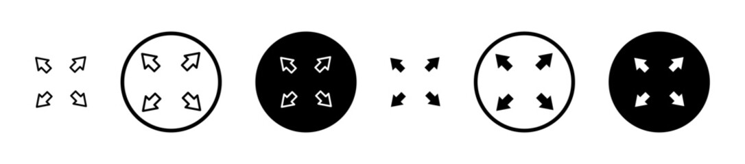 Expand arrows icons set in black filled and stroke line style