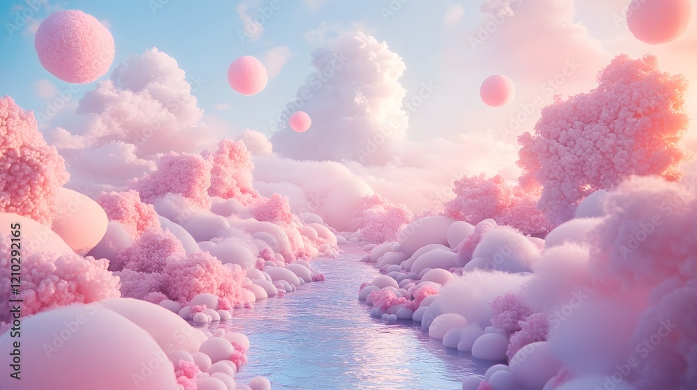 Poster dreamy pastel gradients with soft fluffy textures and playful whimsical design elements creating a v