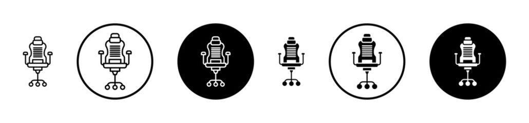 Gaming chair icons set in black filled and stroke line style
