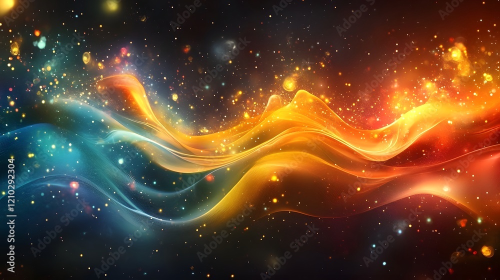Poster elegant dynamic fluid forms with captivating colorful glowing highlights smooth gradients and shimme