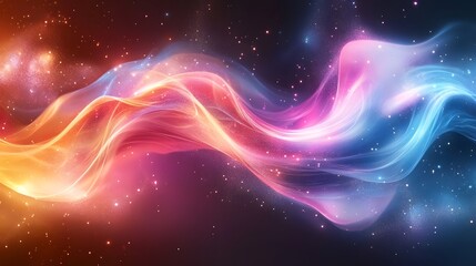 Elegant fluid forms with colorful glowing highlights smooth gradients and shimmering textures creating a captivating vibrancy  This abstract design showcases a mesmerizing and dreamlike composition