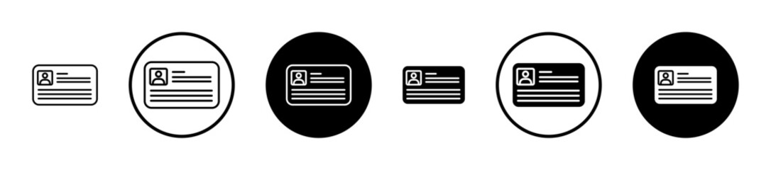 Id badge icons set in black filled and stroke line style