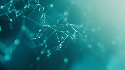 Abstract digital network connection with lines and dots on a cyan and teal background