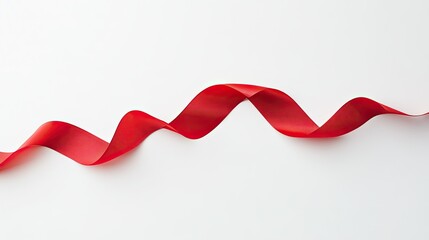 Minimalistic high-angle view of a red ribbon forming a loop on a pristine white background, symbolizing celebration or awareness.