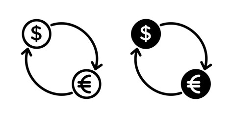 Money exchange icons set in black filled and stroke line style