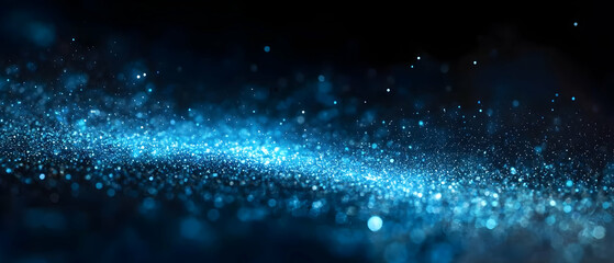 Blue Sparkles Flowing Dark Background