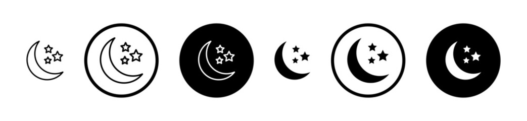 Moon stars icons vector pack in black and blue colors