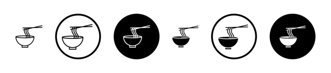 Noodles icons set in black filled and stroke line style