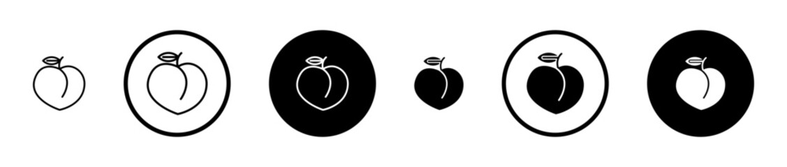 Peach icons set in black filled and stroke line style