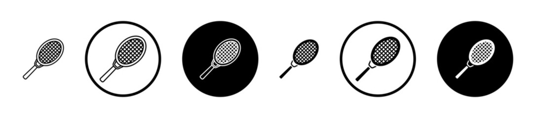 Racquet icons set in black filled and stroke line style