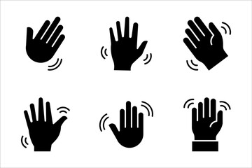 icon set of waving hand, friendly greeting, on white background.