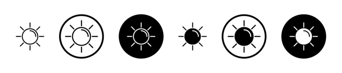 Sun icons set in black filled and stroke line style