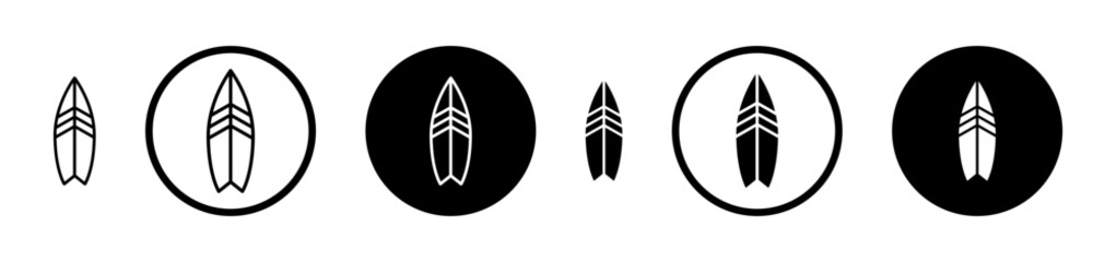 Surfing icons set in black filled and stroke line style