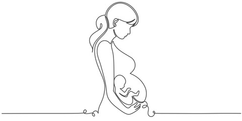 Pregnant women line art style vector illustration