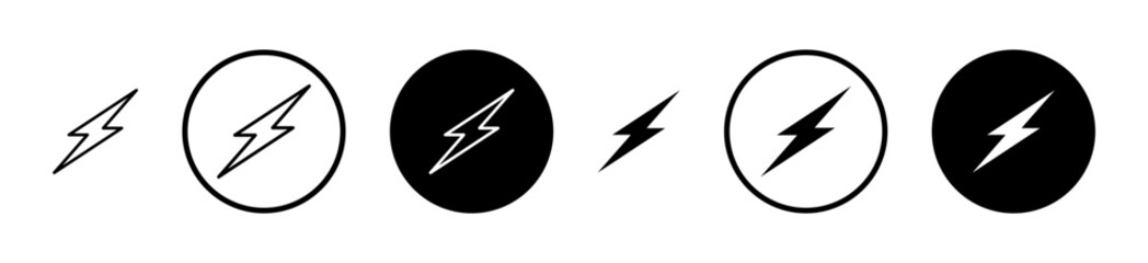 Thunder bolt icons set in black filled and stroke line style