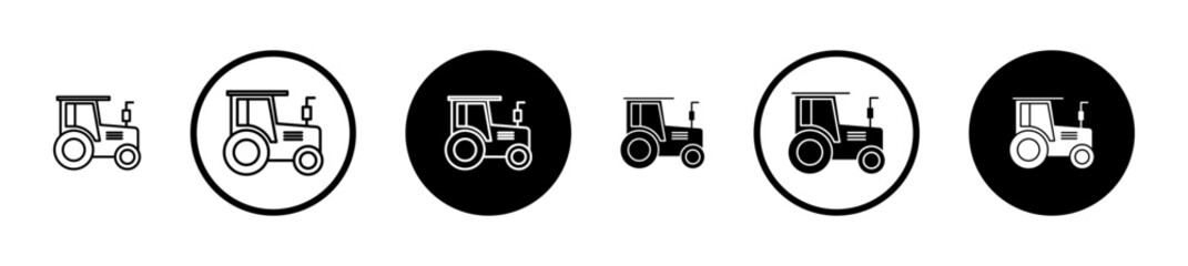 Tractor icons set in black filled and stroke line style