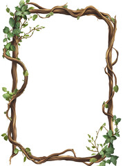 Elegant transparent frame adorned with twisting vines and green leaves for creative displays