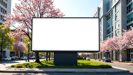 Obraz premium A large white billboard sits prominently on a busy city street. Generative AI