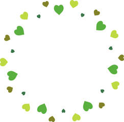 Fototapeta premium Round frame with magic green hearts on white background. Vector image.