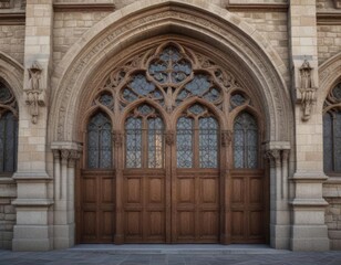 Fototapeta premium Church facade with ornate stone carvings and arched windows , stone, baroque