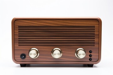 Fototapeta premium Wooden radio electronics brown white background