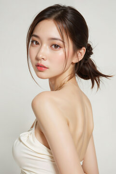 A woman with a ponytail and a white shirt