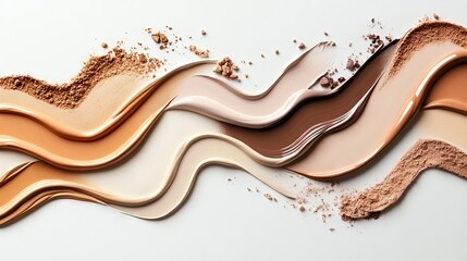 Skin foundation smears, dry powder, eye shadows makeup brush strokes set. Beauty make up cosmetics texture swatch, smudge trace samples isolated on white background. Realistic 3d vector illustration