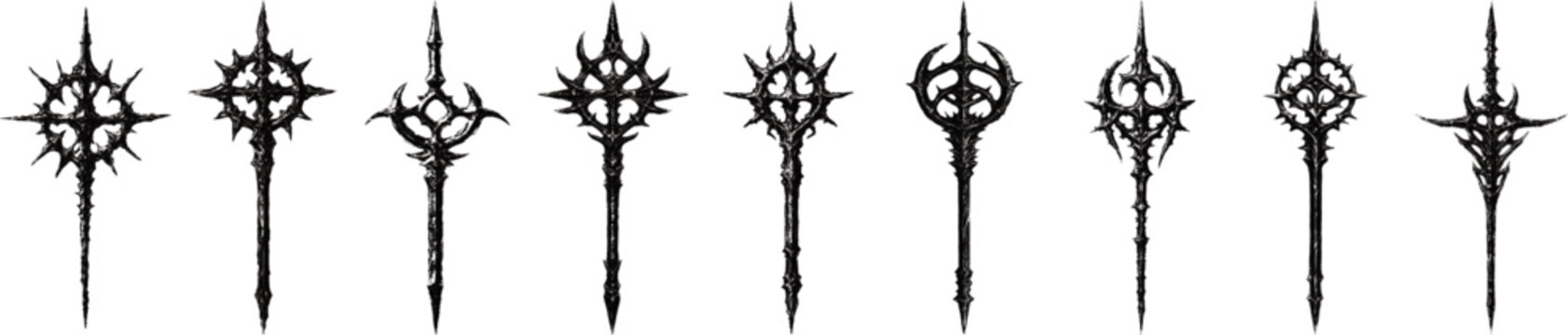 Series of antique tribal, gothic metal pin keys. 
