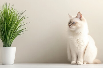 Cream Cat, Modern Home Backdrop, Copy Space