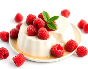 Panna Cotta with Fresh Raspberries on Top