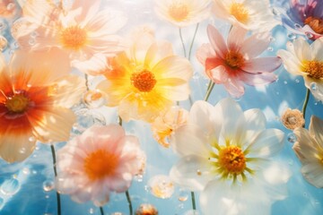 Sunlight scene with Various flowers colorfull asteraceae outdoors painting