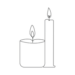Candle continuous one line art Vector illustration holiday candlestick burning fire and melting vector graphics drawing.