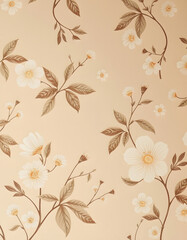 Beige botanical wallpaper background, angled photoshot, with white tones