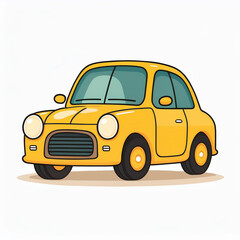 Fototapeta premium Flat style illustration of cute yellow car, transport. Isolated white backdrop. Cartoon art.